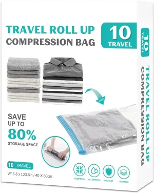 10 Pack Space Saver Vacuum Storage Bags Travel Vacuum Bags for Luggage Clothing Compression Bags for Travel Essentials No Vacuum or Pump Needed