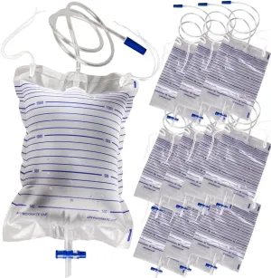 10 Pack Urinary Drainage Bag, Urinary Bags with Anti-Reflux Valve, 2000mL Urine Bags with Easy Drain Switch, Drain Bags for Home and Hospitals Health Aids