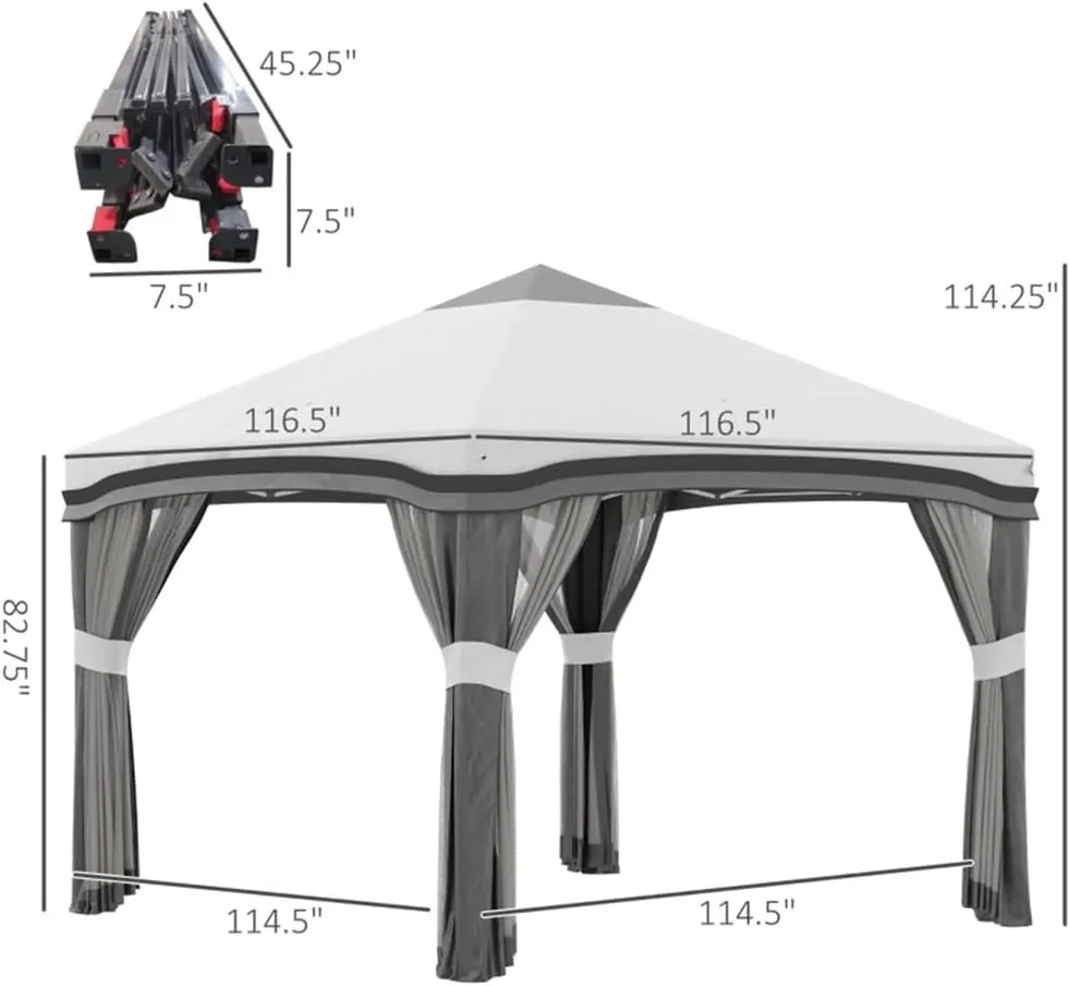 10' X 10' Pops Up Canopy with Netting, Foldable Tents for Parties, for Wedding Festival Activities,GrayHighlights