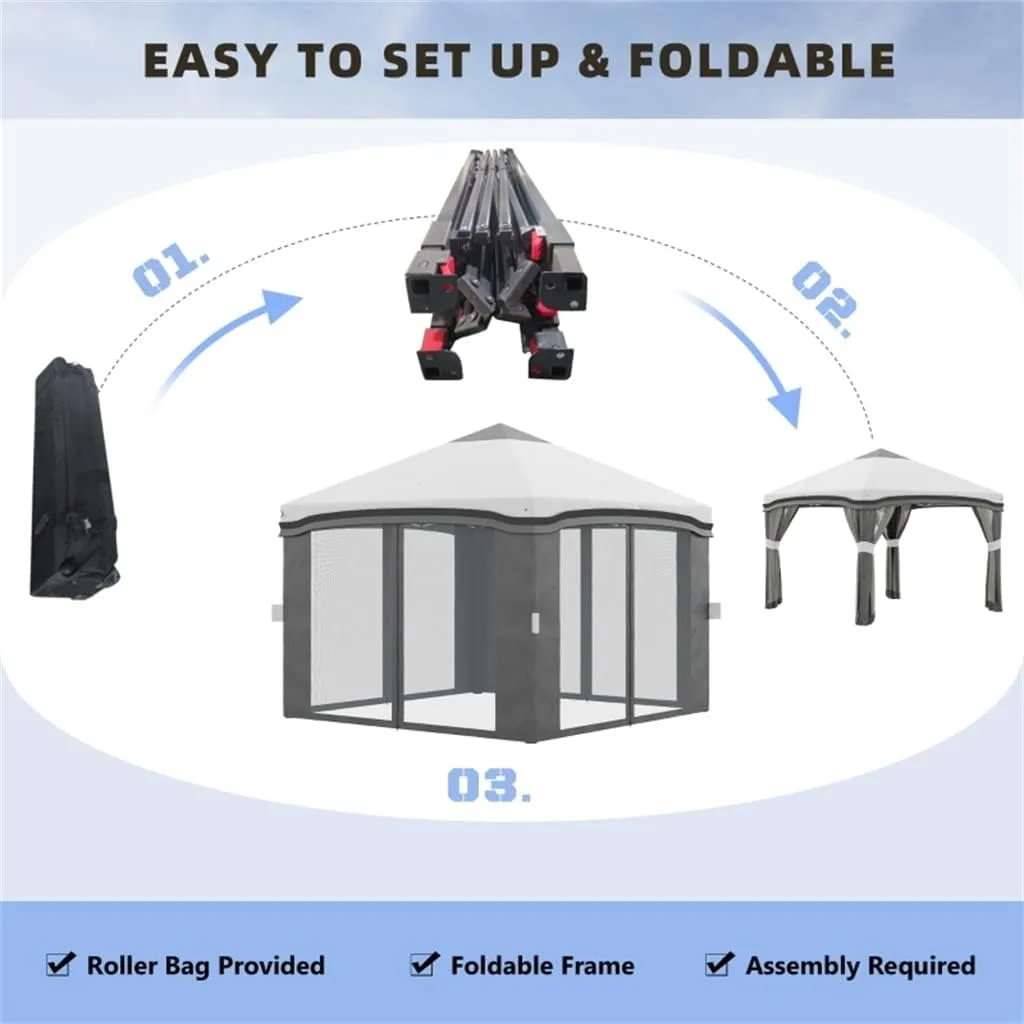 10' X 10' Pops Up Canopy with Netting, Foldable Tents for Parties, for Wedding Festival Activities,GrayHighlights