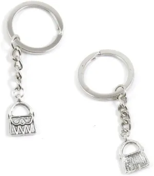 100 PCS Antique Silver Tone Keychain Keyring Door Car Key Chains Rings Tags V6SL2 Handbag Purse Shoulder Bag
