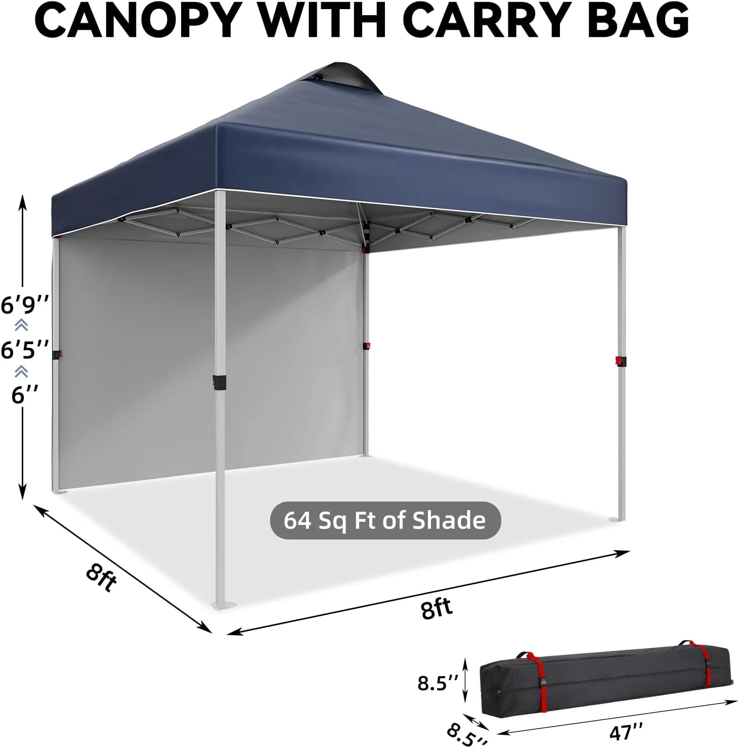 10x10 Ft Pop Up Canopy Tent with 1 Sidewall, Instant Portable Shelter with Vented Roof and Wheeled Carry Bag, Outdoor Sun Shade for Beach, Camping, Patio, Bonus 4 Canopy Sand Bags, Navy Blue