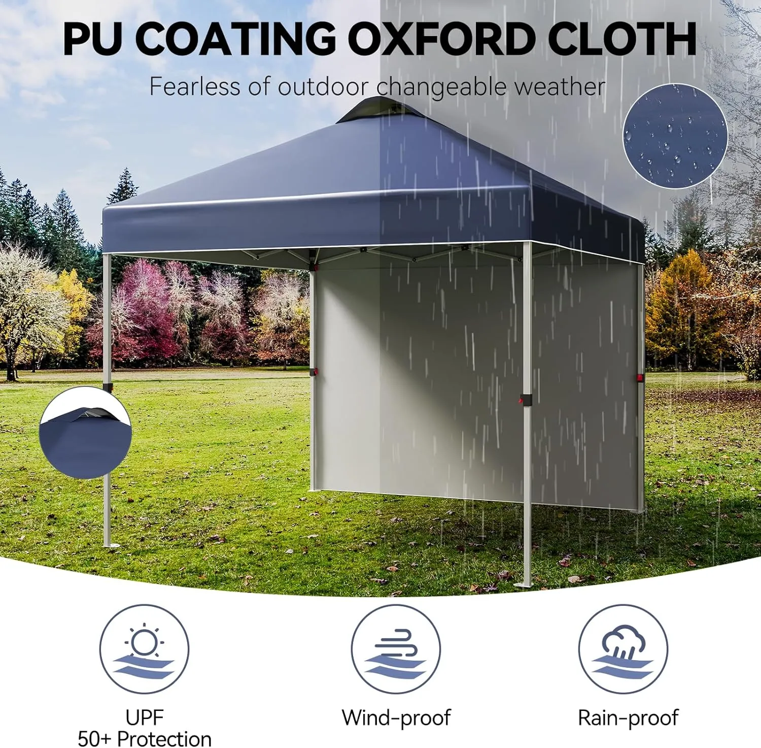 10x10 Ft Pop Up Canopy Tent with 1 Sidewall, Instant Portable Shelter with Vented Roof and Wheeled Carry Bag, Outdoor Sun Shade for Beach, Camping, Patio, Bonus 4 Canopy Sand Bags, Navy Blue