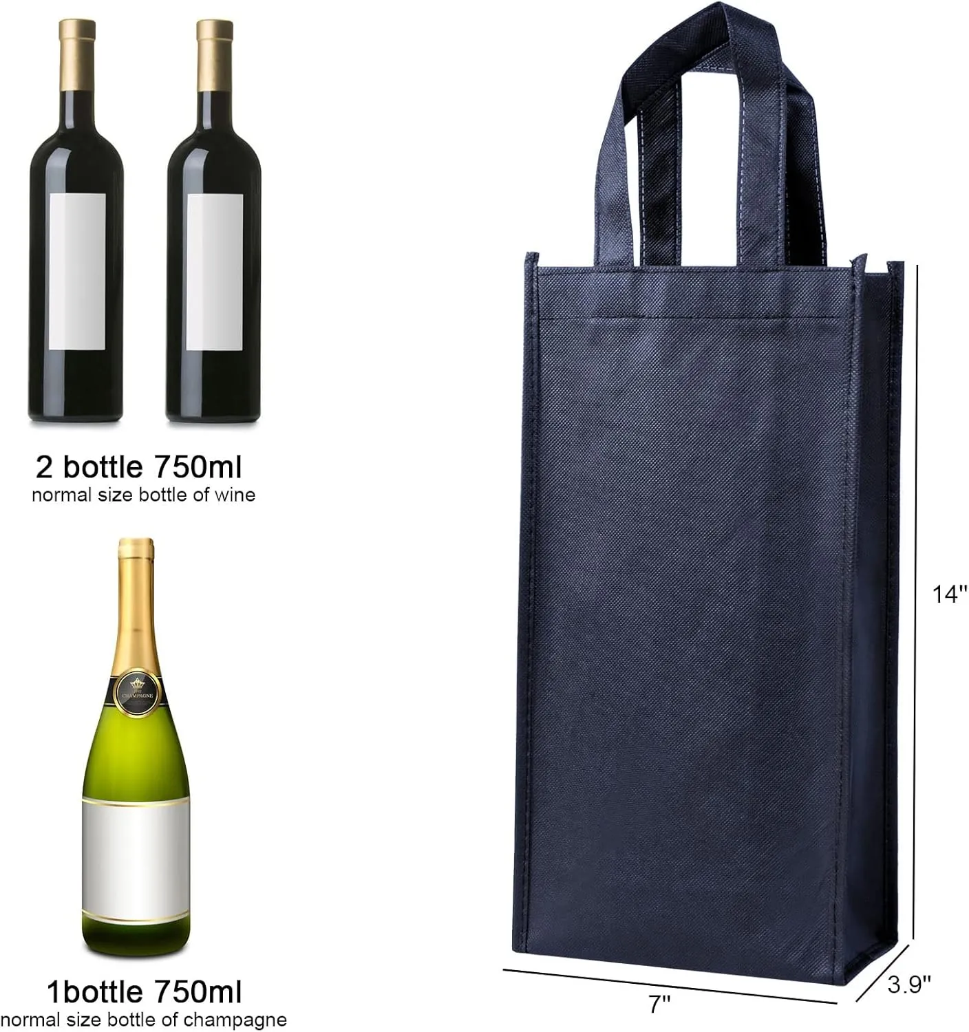 12pcs Wine Tote Bags for 2 Bottles - Reusable Double Bottle Gift Bags, 7"3.9"14" Non-Woven Fabric With Handle for Halloween, Party, Wedding