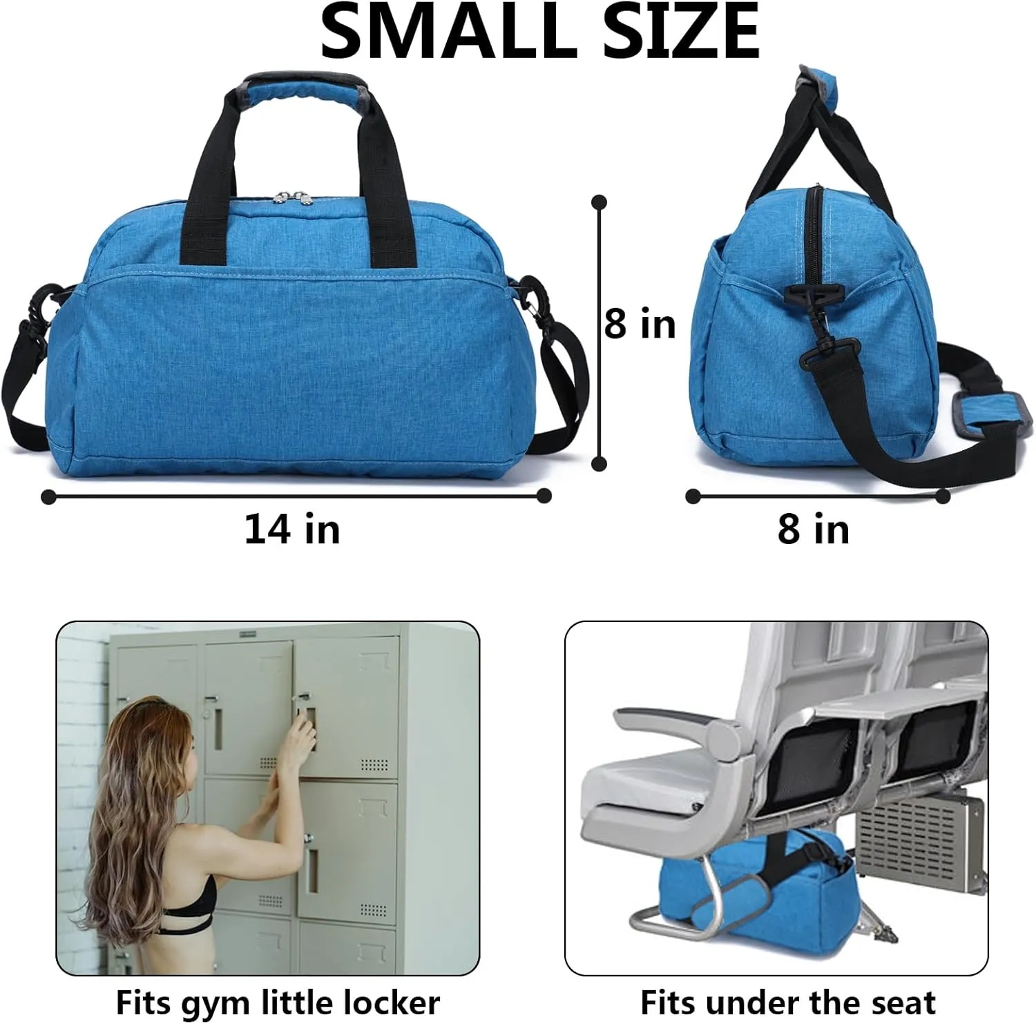 14 inch Small Gym Bag for Women & Men, Mini Duffel Bag for Travel Sports Lightweight Carry On Bag,Navy Blue