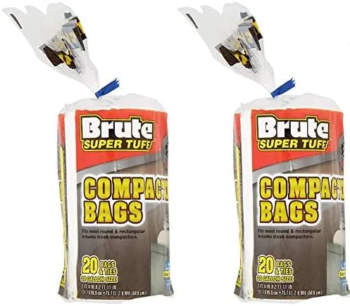 (2 Pack) Brute Super Tuff Heavy Duty 20 Gallon Size Compactor/kitchen Bags - White