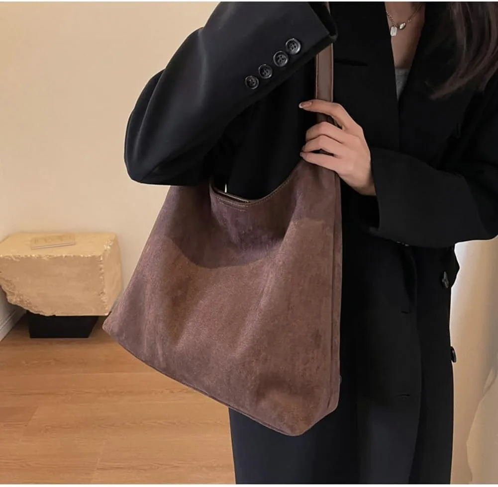 2 Pcs Slouchy Hobo Bags Women Suede Crescent Satchels Shoulder Bag Crossbody Purse Top-handle College Tote Handbag 2024