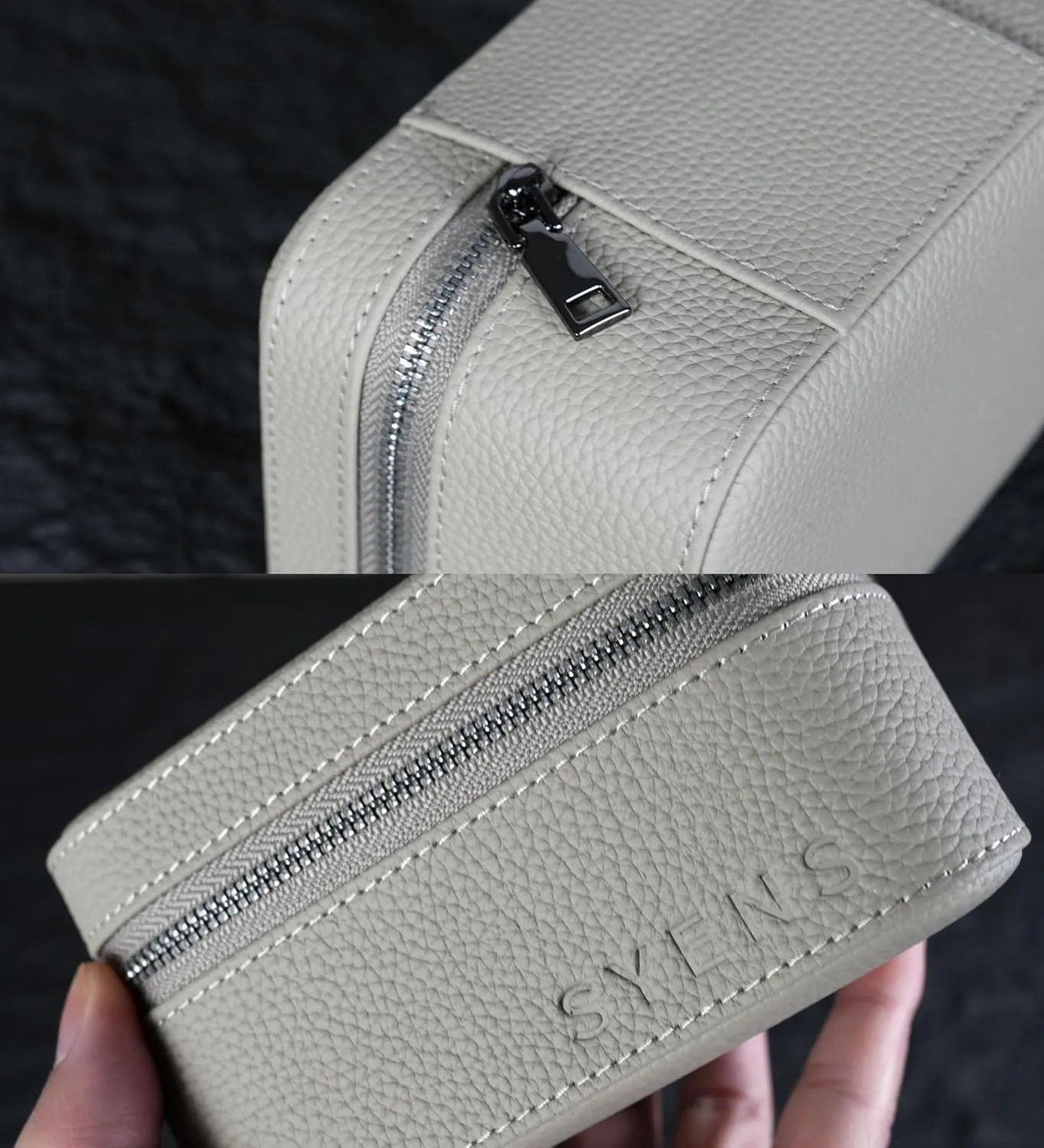 2 Watch Travel box Real Top-grain Leather Two Watch Roll Case for Man and Women Watch Packing Box Storage Organizer with Suede to Protection Zipper Fit All Watches Up to 60mm (2W-Z-GYL)