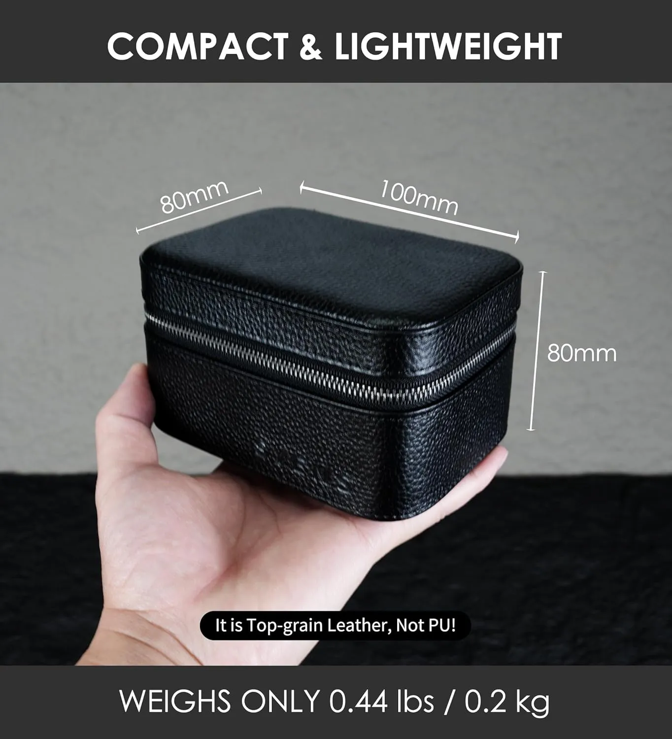 2 Watch Travel box Real Top-grain Leather Two Watch Roll Case for Man and Women Watches Packing Box Storage Organizer with Black Suede to Protection Zipper Fit All Watches Up to 60mm (2W-Z-BB)
