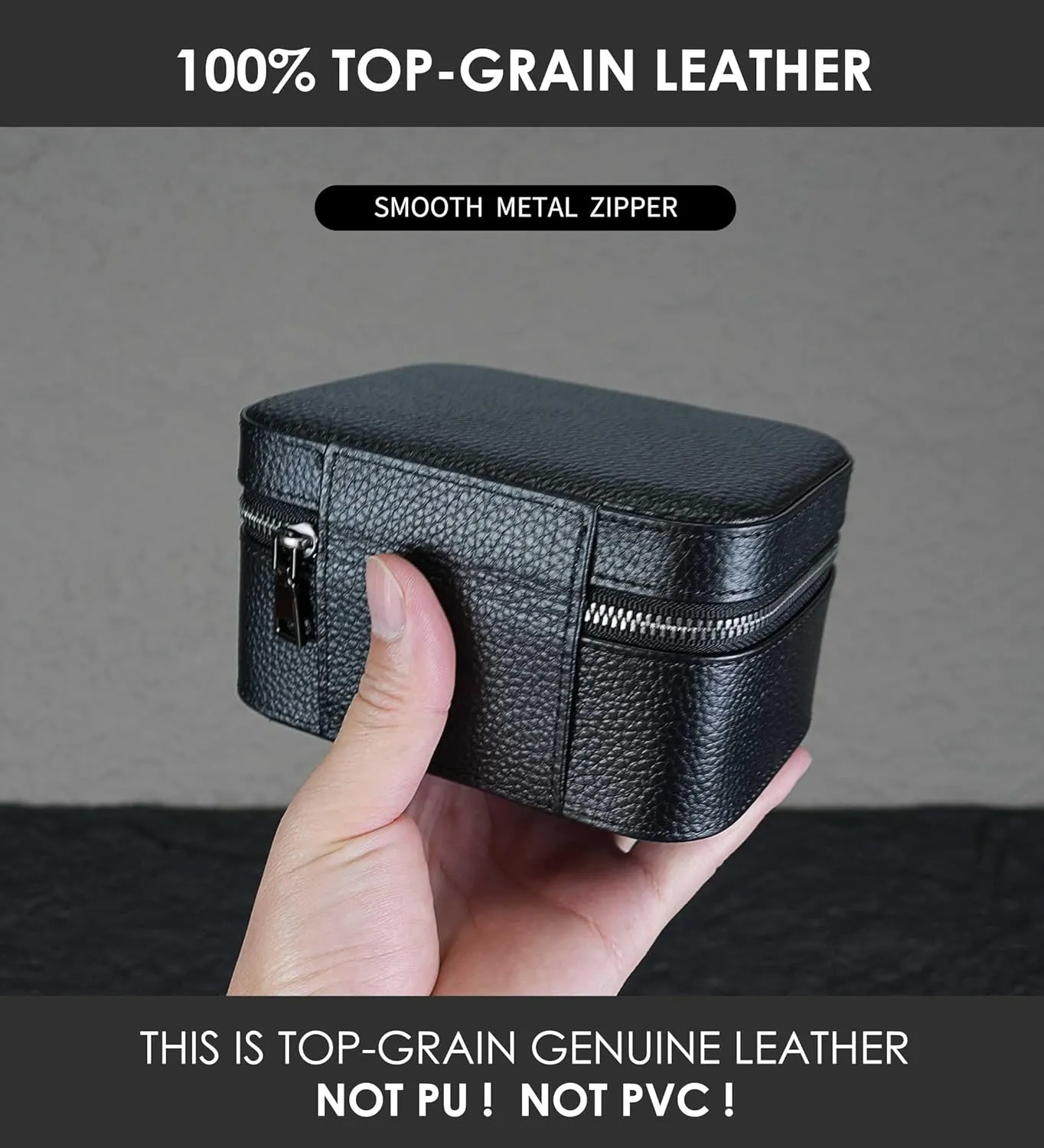2 Watch Travel box Real Top-grain Leather Two Watch Roll Case for Man and Women Watches Packing Box Storage Organizer with Black Suede to Protection Zipper Fit All Watches Up to 60mm (2W-Z-BB)