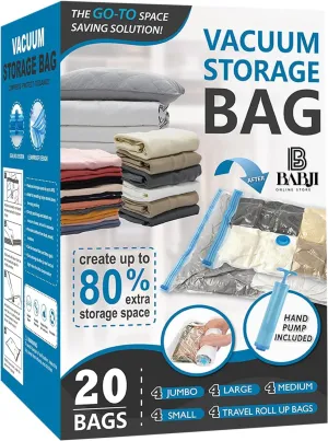 20 Pack Vacuum Storage Bags, Space Saver Bags (4 Jumbo/4 Large/4 Medium/4 Small/4 Roll) Compression for Comforters and Blankets, Sealer Clothes Storage, Hand Pump Included | Best Deal