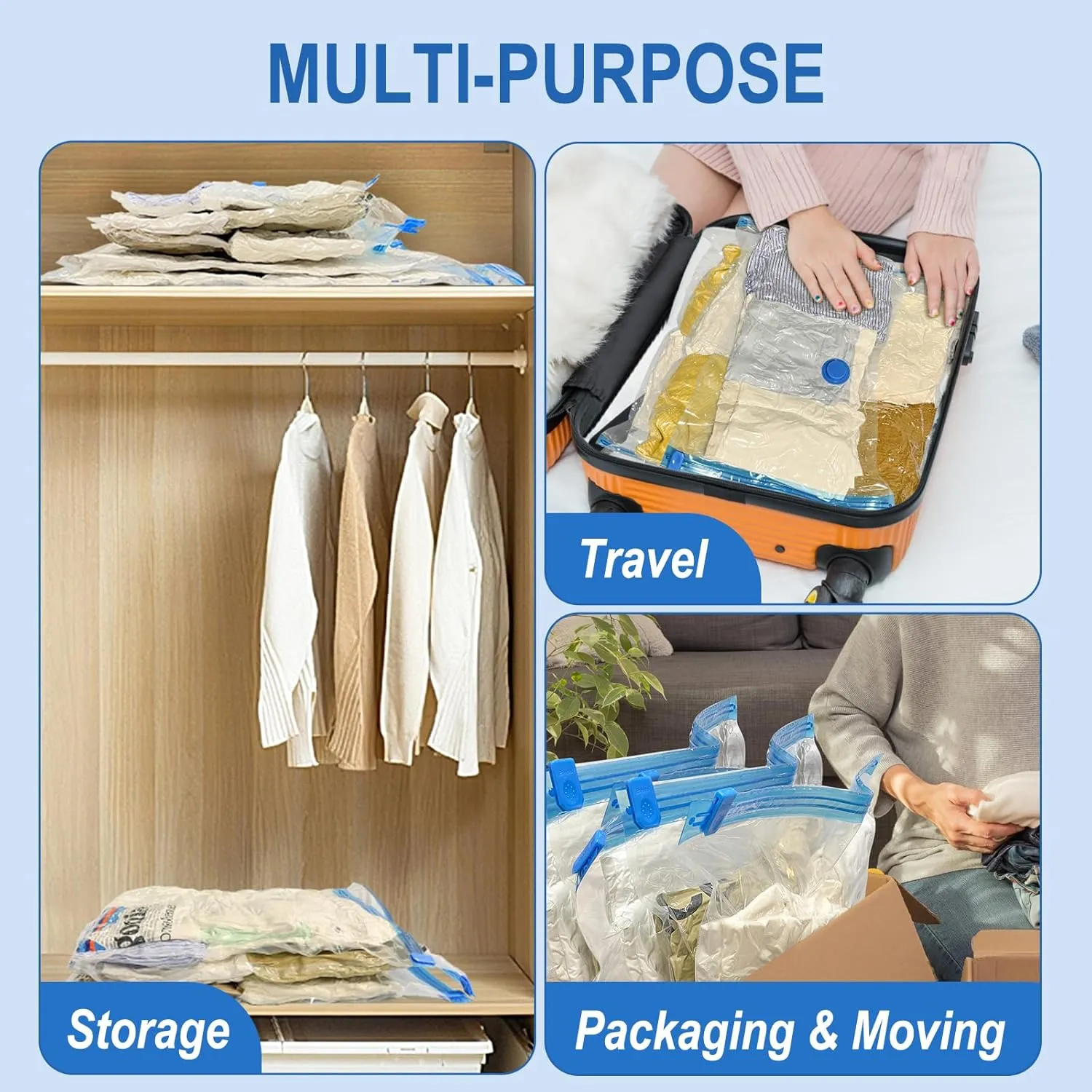 20 Pack Vacuum Storage Bags with Hand Pump, 4 Jumbo   4 Large   4 Medium   8 Small Plastic Packaging Bags, 80% Space Saver Vacuum Seal Bags for Clothing, Travel Lugggage, Blankets, Comforters