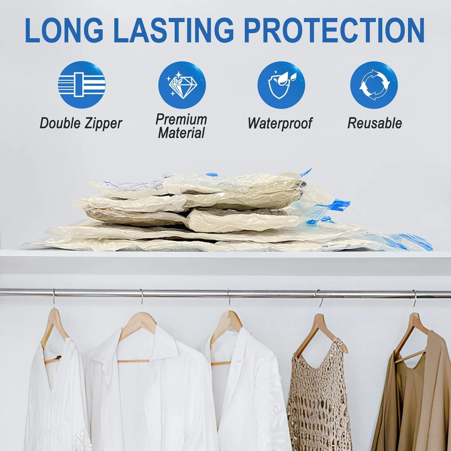 20 Pack Vacuum Storage Bags with Hand Pump, 4 Jumbo   4 Large   4 Medium   8 Small Plastic Packaging Bags, 80% Space Saver Vacuum Seal Bags for Clothing, Travel Lugggage, Blankets, Comforters