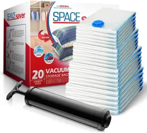 20-Pack Variety Vacuum Storage Bags for Comforters, Blankets & Clothes – Vacuum Sealed Compression Bags with Hand Pump – Space Saver Storage Bags for Bedding,Travel & Organization (5S, 5M, 5L & 5XL)