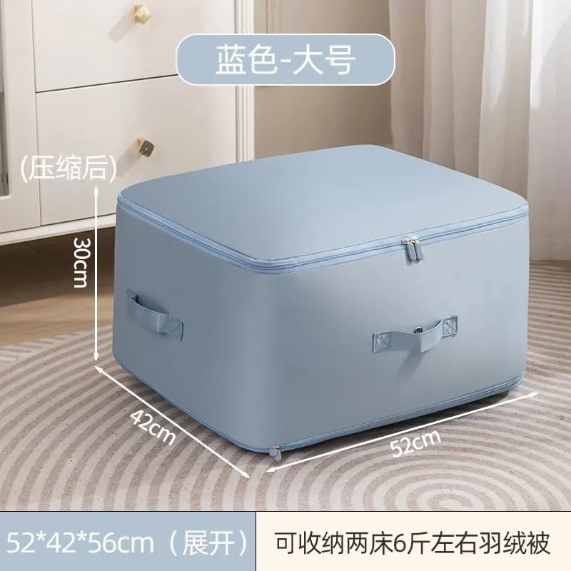 2024 New Space Saving Self Compression Organizer,Compression Duvet Storage Bag Large Capacity,Self Compression Moving Organizer Bags Heavy Duty Moving Bags for Comforters, Blue