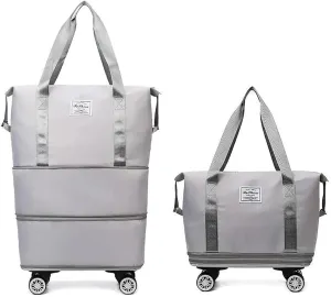 2025 Beente Travel Bag with Wheels, Large Capacity with Removable Universal Wheels Tote Luggage for Easy Travel (Light Grey)