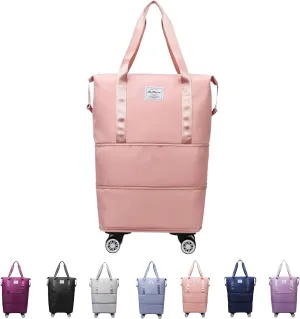 2025 new large capacity travel bag - universal wheel removable, Expandable Foldable Duffle Bag,Large Capacity Wide-Open, Dry and Wet Separation (light pink)