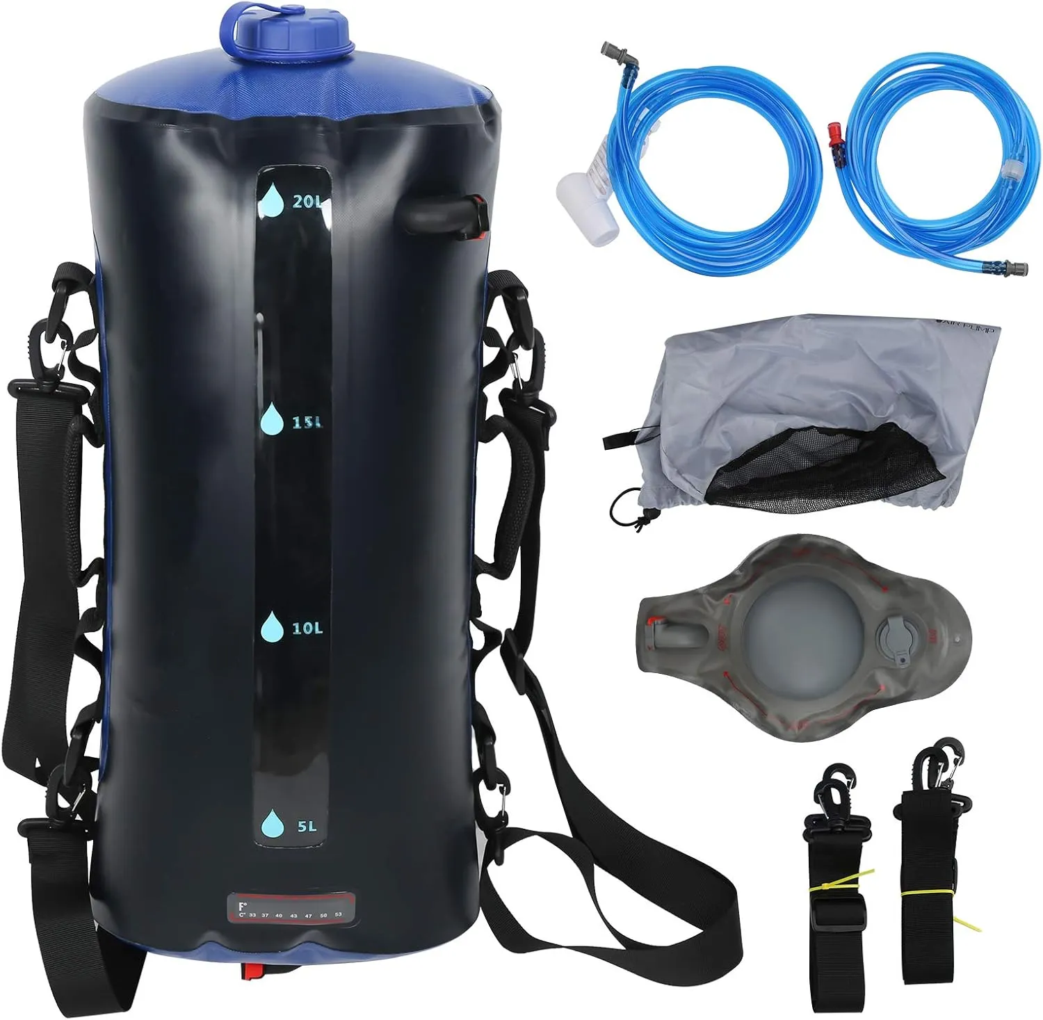 20L Portable Shower Bag, Outdoors Shower Water Bag with Pressure Foot Pump and Shower Nozzle for Hiking Camping