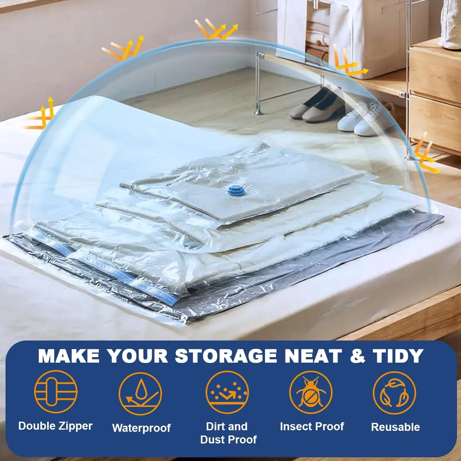 20Pack Vacuum Storage Bags, 5 Jumbo/5 Large/5 Medium/5 Small Vacuum Seal Bags for Clothing, Compression Space Saver for Comforters, Duvet, Blankets, Coverlet, Quilt