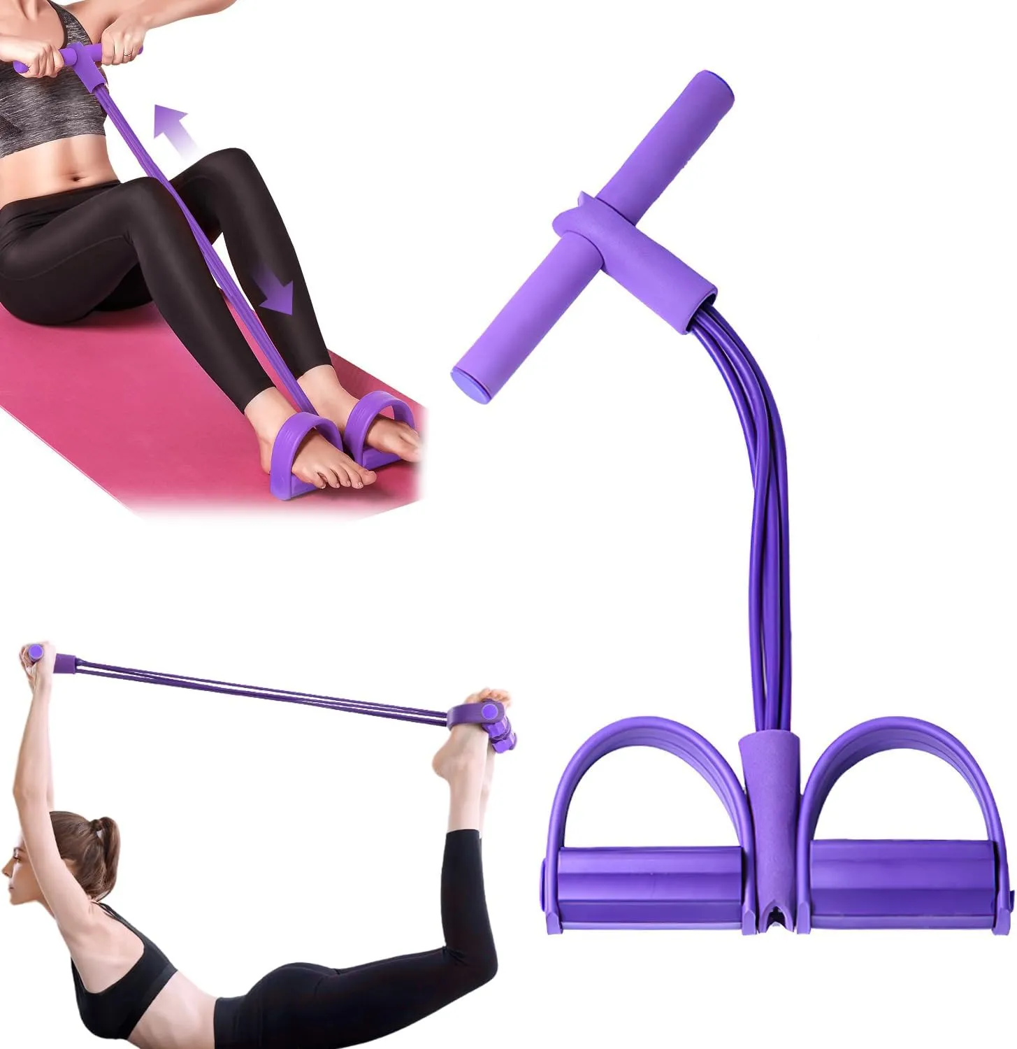 21 Fitness Resistance Bands-4 Tube Pedal Ankle Puller, 2025 New Elastic Yoga Pedal Puller Stretch Band for Exercise, AB Training Auxiliary Device Workout Equipment for Women Men