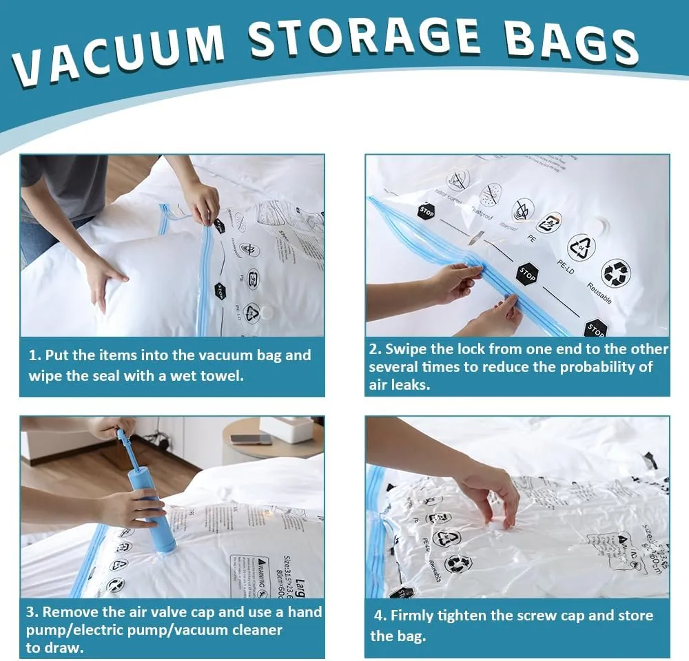 25 Pack Vacuum Storage Bags, Vacuum Seal Bags for Clothing, Comforters, Blankets, Space Saver Compression Bags with Hand Pump. (5×Jumbo, 5×Large, 5×Medium, 5×Small, 5×Roll)