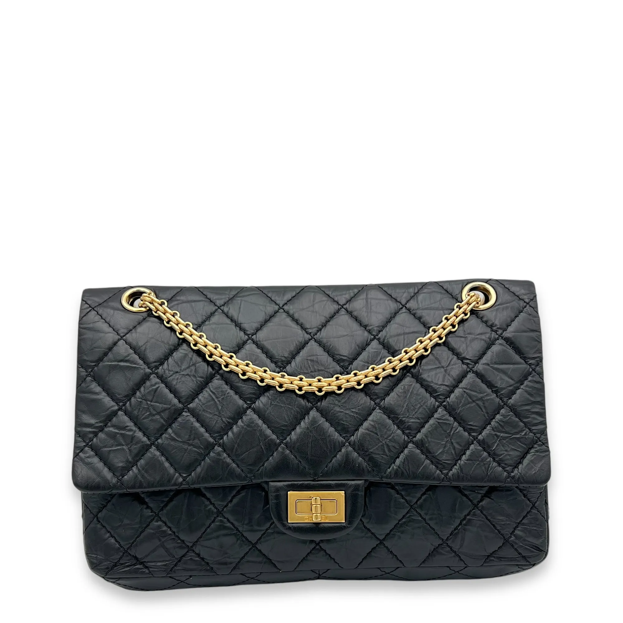 2.55 226 Medium Black Shoulder Bag in Calfskin, Gold hardware