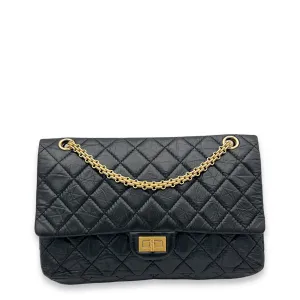 2.55 226 Medium Black Shoulder Bag in Calfskin, Gold hardware