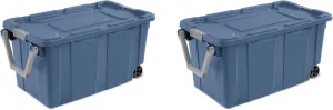 2PCS 40 Gallon Industrial Tote Plastic Storage Bins Wheeled Large Storage Box Set Green, Black, Blue, Grey (Blue)