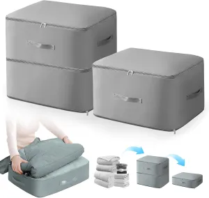 2Pcs Compression Bags for Storage, Blanket Storage Bags Space Bags Comforter Storage Bag Space Saver Bags, Ultra Space Saving Self Sompression Organizer Compression Packaging Cube(Gray, XL 54×42×60cm)