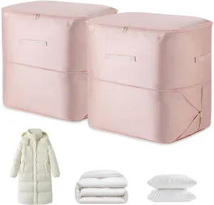 2Pcs Super Space Saving Self Compression Organizer, Space Saver Vacuum Storage Bags, Self Compression Storage Bags, vacuum seal bags for clothing, Sweaters, Blankets (Pink)