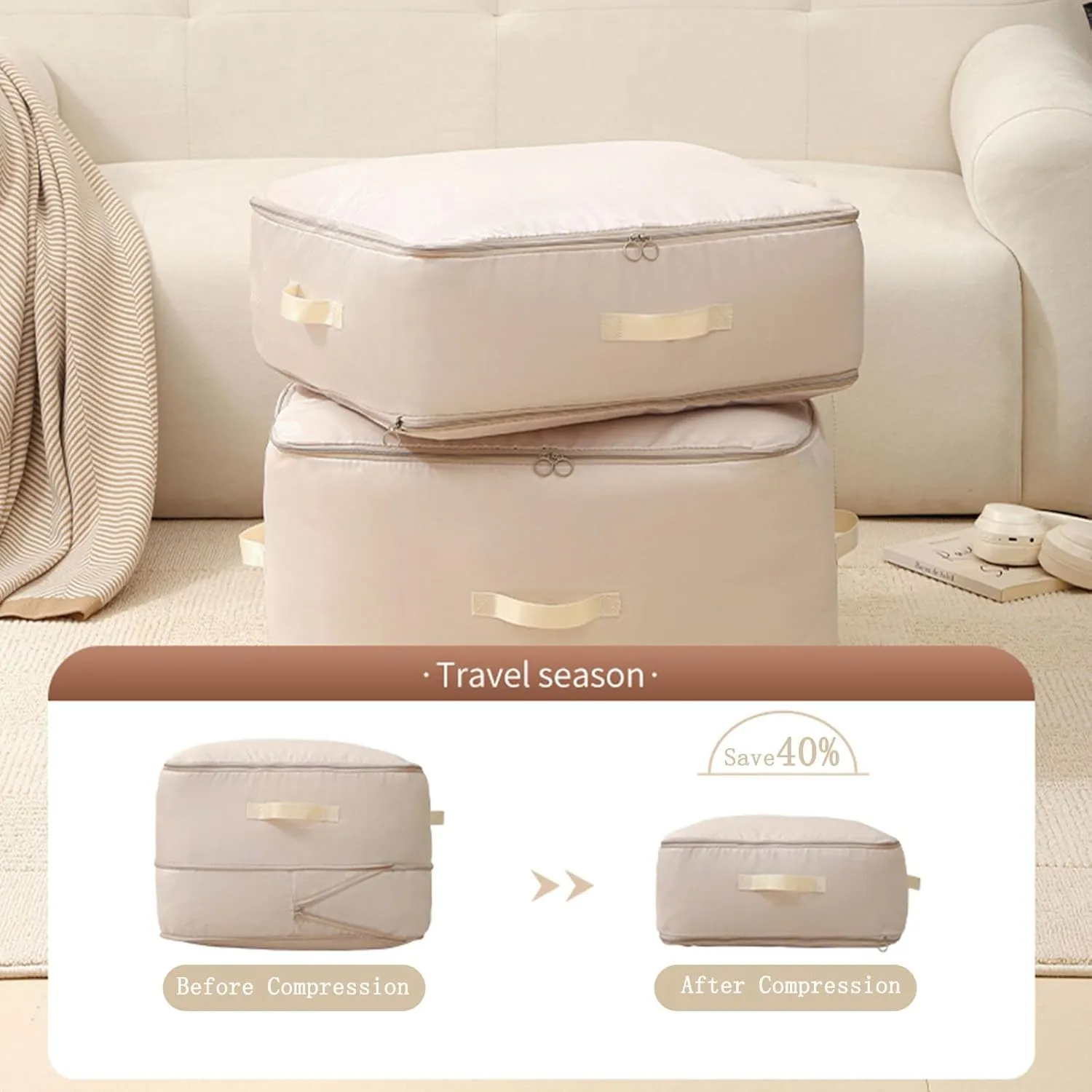3 PCS Ultra Space Saving Self Compression Organizer, 2025 NEW Comforter Storage Bags, Heavy Duty Moving Bags, Washable Compression Bags for Storage Comforter Blanket, Clothes,Closet, Bedding