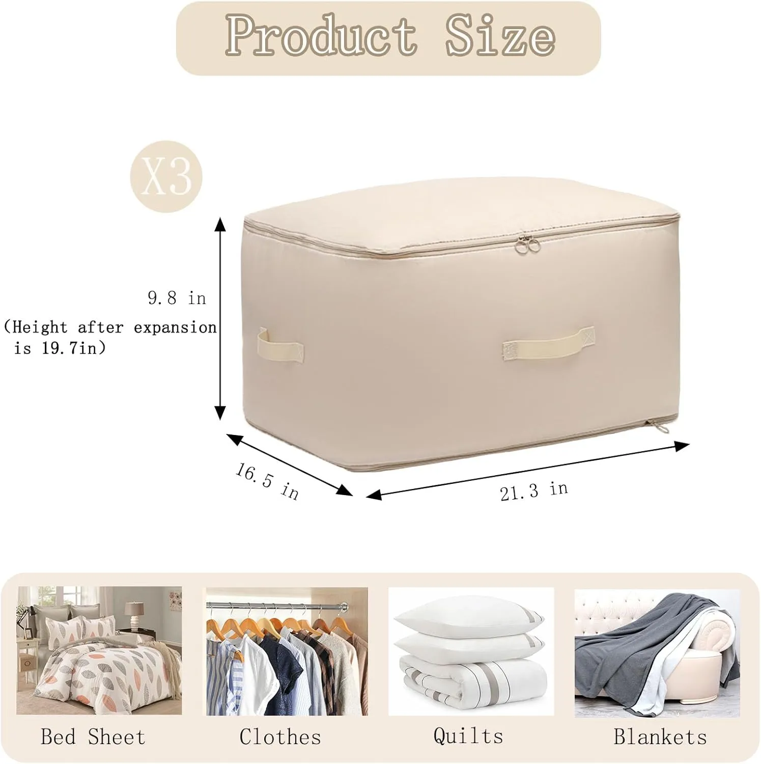 3 PCS Ultra Space Saving Self Compression Organizer, 2025 NEW Comforter Storage Bags, Heavy Duty Moving Bags, Washable Compression Bags for Storage Comforter Blanket, Clothes,Closet, Bedding