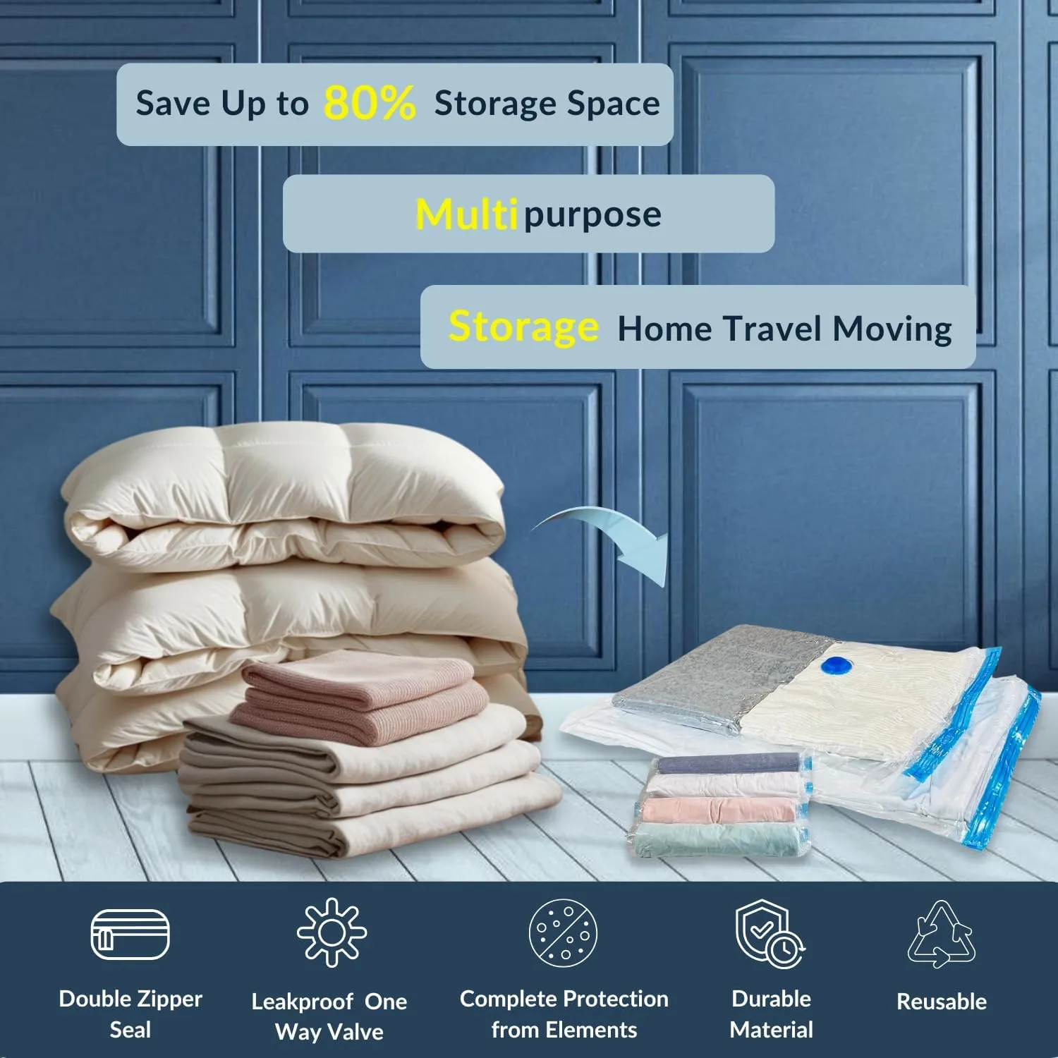 35 Pack Vacuum Storage Bags with Pump, Compression Space Saver for Comforters, Bedding, Blanket Storage, Vacuum Seal Bags for Clothing, Luggage and Closet Organizer, Safe Poly Material