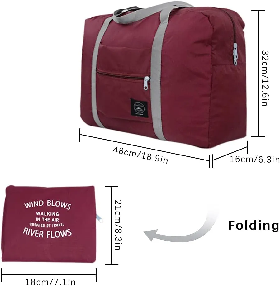 4 Pcs Foldable Travel Duffel Bag, Waterproof Lightweight Carry-on Bags, Suitable for Overnight, Holiday, Shopping, Weekends, Outing, Gym(Wine Red/Navy Blue/Sky Blue/Light Pink)
