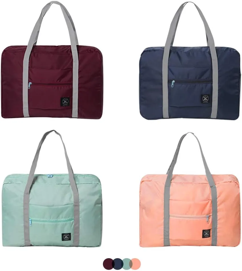 4 Pcs Foldable Travel Duffel Bag, Waterproof Lightweight Carry-on Bags, Suitable for Overnight, Holiday, Shopping, Weekends, Outing, Gym(Wine Red/Navy Blue/Sky Blue/Light Pink)