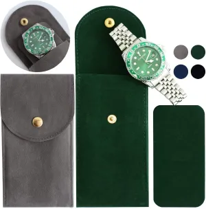 4 PCS Watch Travel Case for Men and Women Portable Velvet Watch Pouch Watch Storage Bag and Organizer (1BLACK 1GREEN 1BLUE 1GRAY)