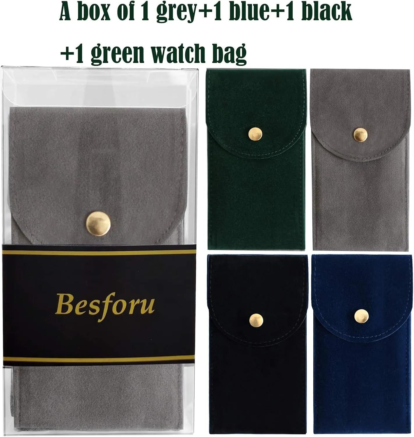 4 PCS Watch Travel Case for Men and Women Portable Velvet Watch Pouch Watch Storage Bag and Organizer (1BLACK 1GREEN 1BLUE 1GRAY)