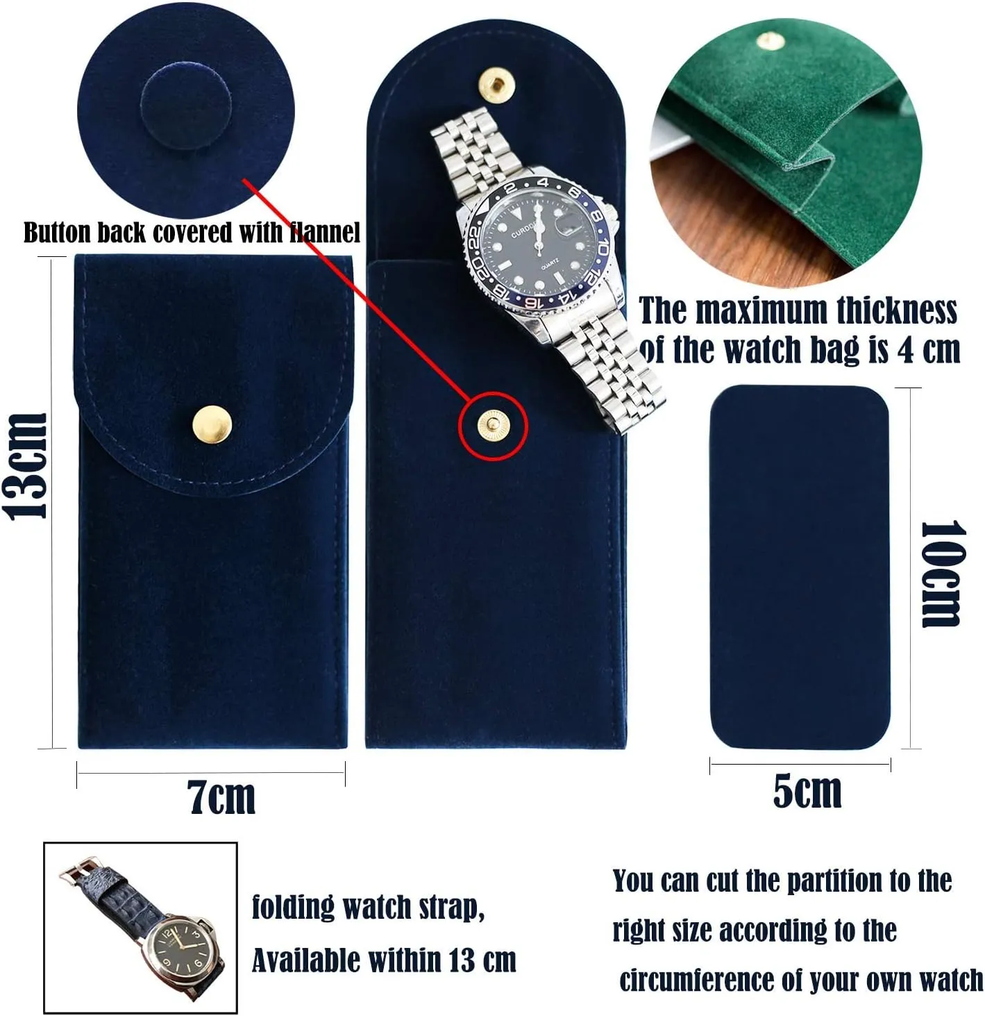 4 PCS Watch Travel Case for Men and Women Portable Velvet Watch Pouch Watch Storage Bag and Organizer (1BLACK 1GREEN 1BLUE 1GRAY)