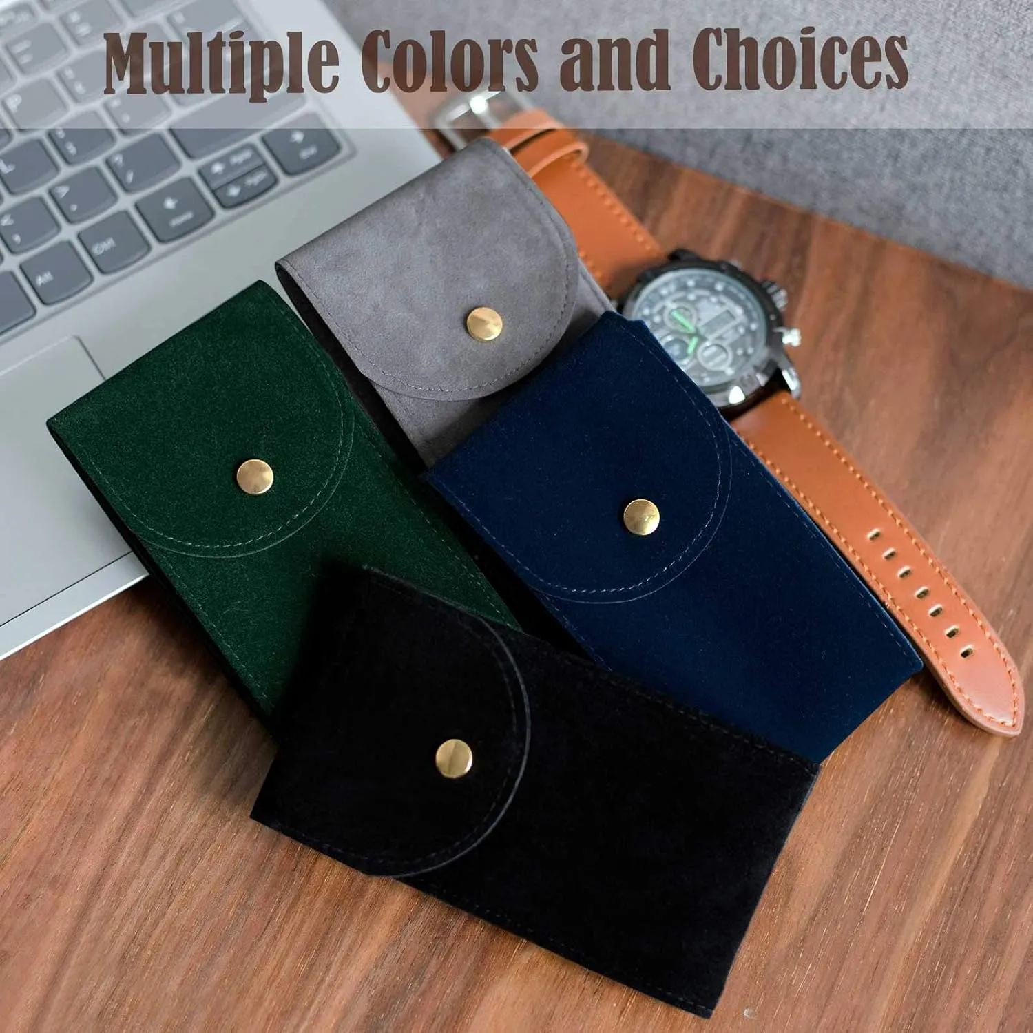 4 PCS Watch Travel Case for Men and Women Portable Velvet Watch Pouch Watch Storage Bag and Organizer (1BLACK 1GREEN 1BLUE 1GRAY)