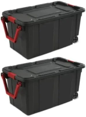 40 Gal Wheeled Industrial Tote Black Set of 2