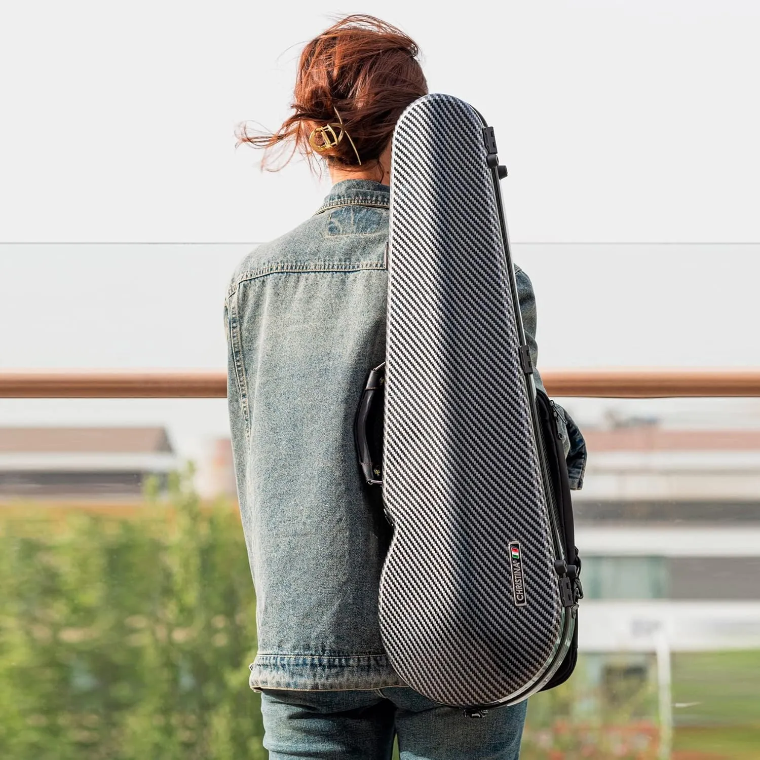 4/4 Full Size Violin Case - High-Strength Carbon Fiber Triangle Music Bag With Combination Lock and Extra Bag - Black Hard Case (VB-Trianglee-Black Stripe Spot)