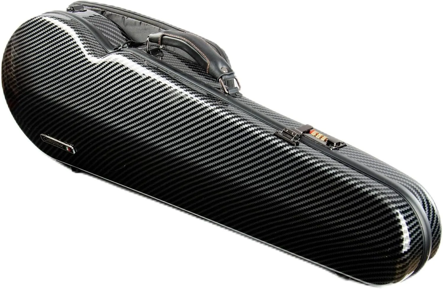 4/4 Full Size Violin Case - High-Strength Carbon Fiber Triangle Music Bag With Combination Lock and Extra Bag - Black Hard Case (VB-Trianglee-Black Stripe Spot)