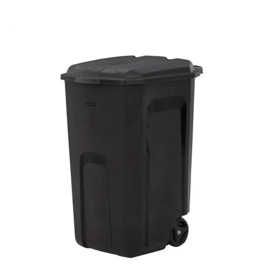 45 Gal. Black Wheeled Vented Trash Can with Lid