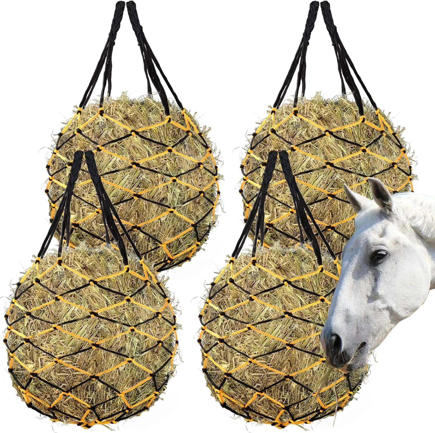 4PCS Hay Net for Horses,Slow Feed Hay Bag for Horses Goat Sheep,Regulate Intake of Hay hence Improve Digestion, Hanging Hay Feeder Bag for Horses Stable Stall Paddock Rest Toy
