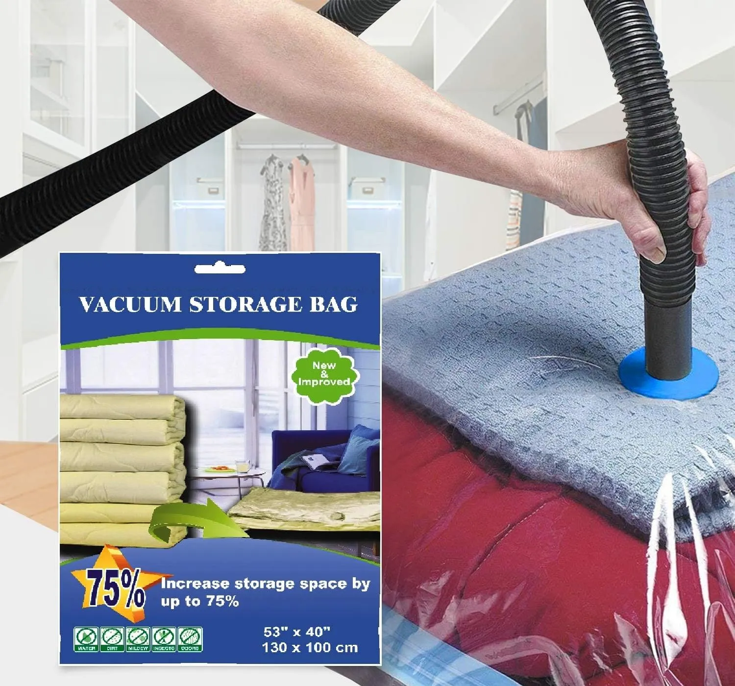6 Pack Combo Premium Super Jumbo Vacuum Storage Space Saver Bags X3 (130X100cm) with Extra Large Vacuum Storage Space Saver Bags X3 (120X80cm)