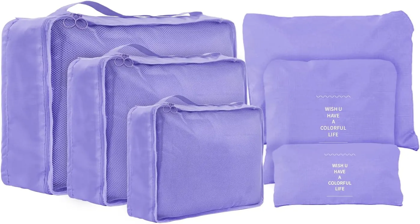 6 Set Compression Packing Cubes For Travel,Lightweight Travel Essentials,Luggage Organizers for Suitcase,Travel Accessories Bags for Clothes,Shoes,Electronics,Cosmetics Toiletries(Pale Purple)