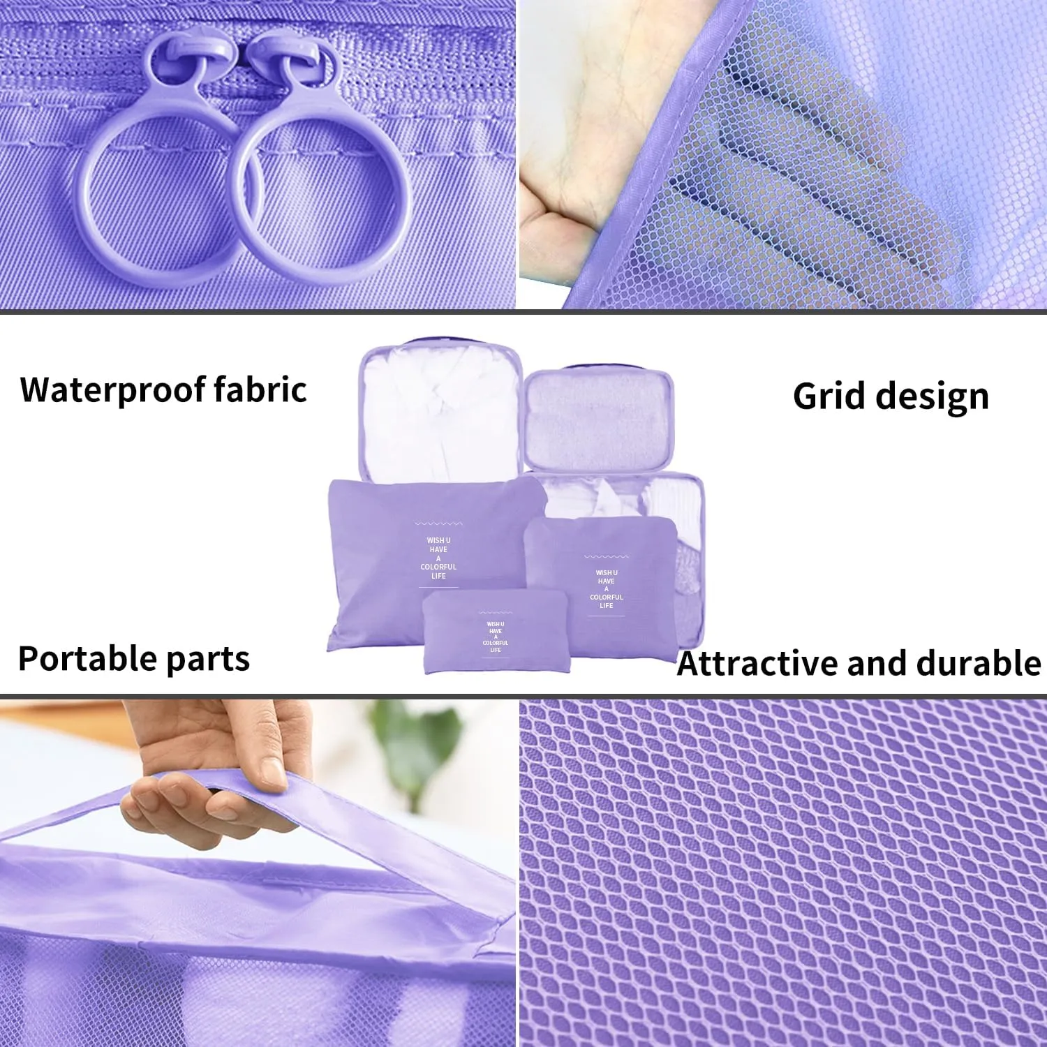 6 Set Compression Packing Cubes For Travel,Lightweight Travel Essentials,Luggage Organizers for Suitcase,Travel Accessories Bags for Clothes,Shoes,Electronics,Cosmetics Toiletries(Pale Purple)