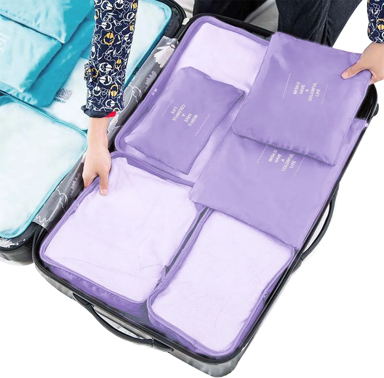 6 Set Compression Packing Cubes For Travel,Lightweight Travel Essentials,Luggage Organizers for Suitcase,Travel Accessories Bags for Clothes,Shoes,Electronics,Cosmetics Toiletries(Pale Purple)
