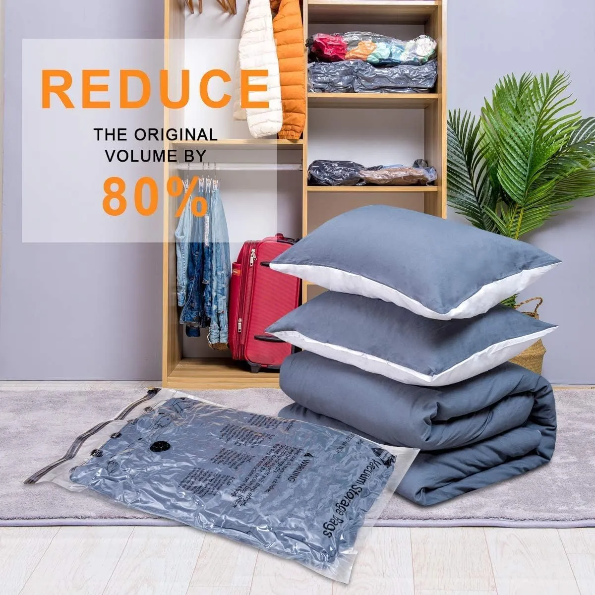 6 XX Large Vacuum Storage Bags, Space Saver Sealer Compression Bags for Blankets, Comforters, Pillows, Clothes Storage