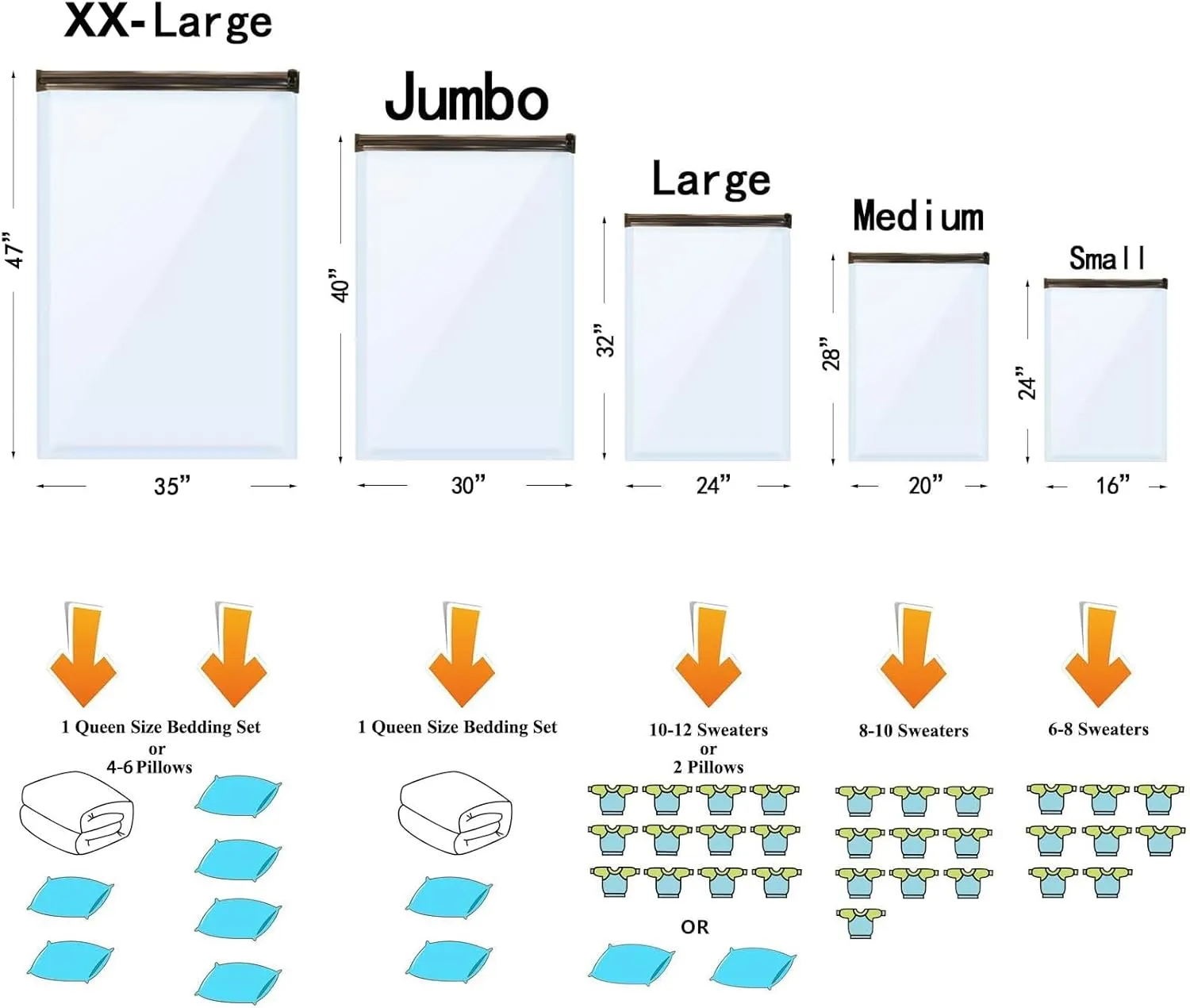 6 XX Large Vacuum Storage Bags, Space Saver Sealer Compression Bags for Blankets, Comforters, Pillows, Clothes Storage